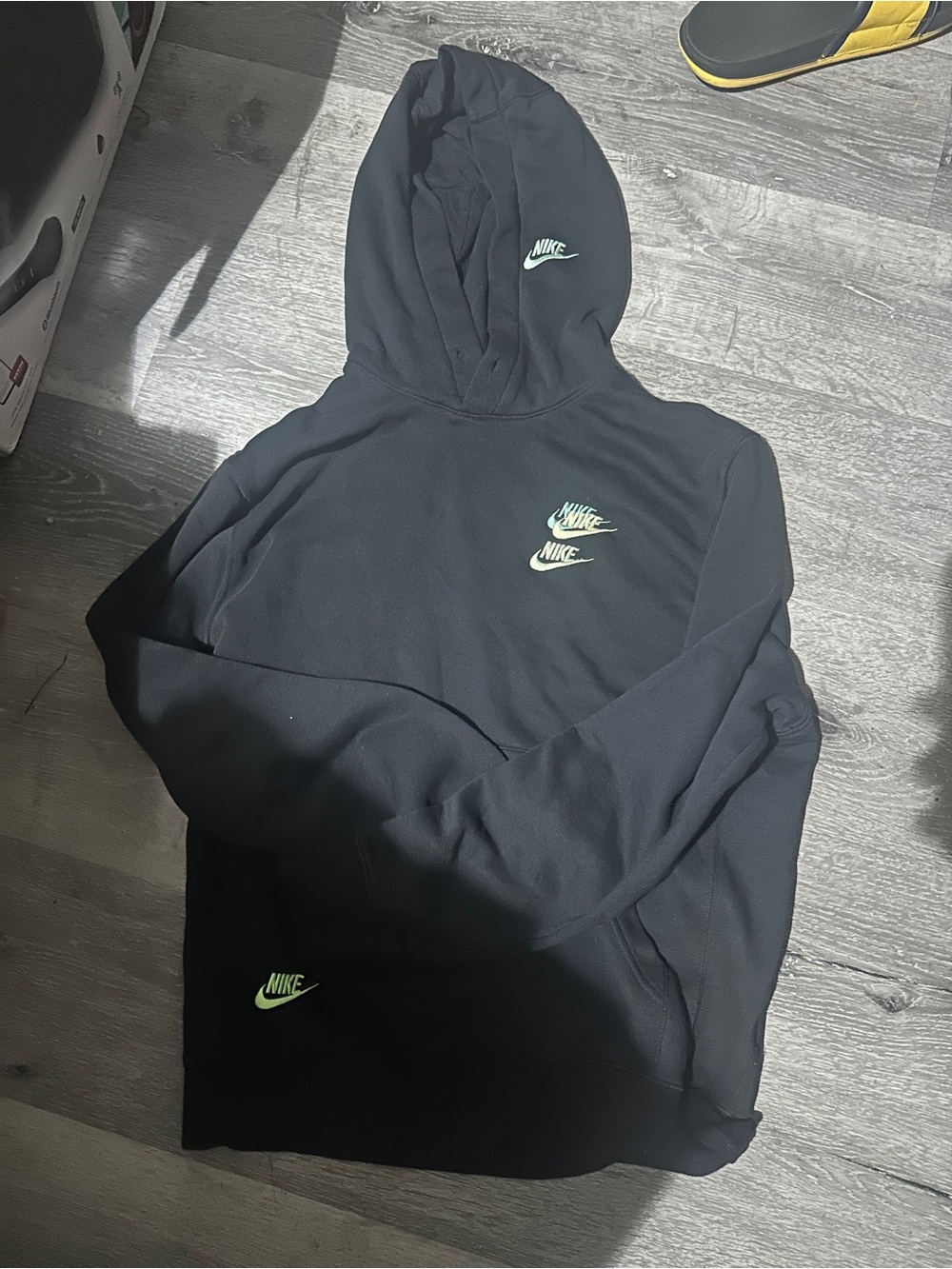 Nike Black Hoodie with Neon Green Logos - Picture 2 of 8